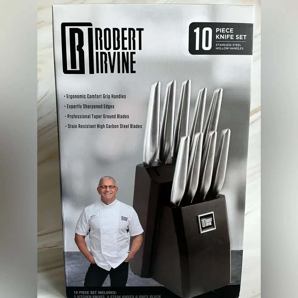 Robert Irvine Stainless Steel Satin Finish 10 Pcs Cutlery Block Set Silver/Wood